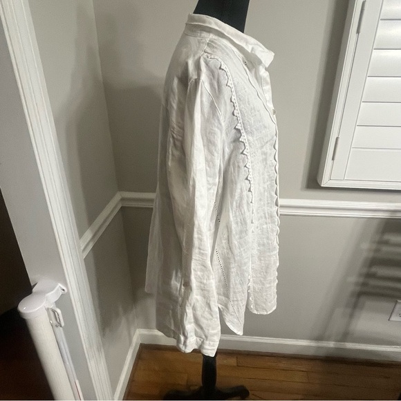 John Mark linen NWT top womens OX tuxedo boho resort Lagenlook engraved buttons - Picture 12 of 15